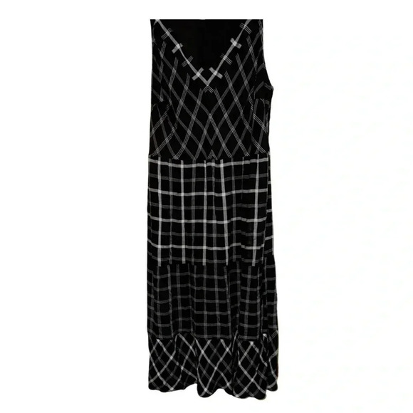 J. Jill Black White Mixed Print Plaid Print Midi Dress Size Large Petite - Picture 5 of 10